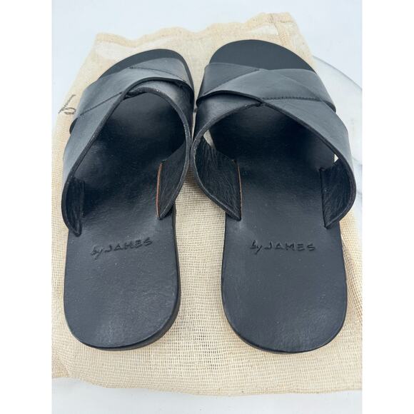 Men by James Black leather Slides Sandals